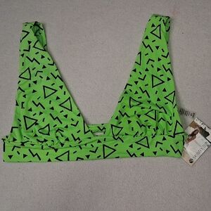 Neon Green Geometric Bikini Top